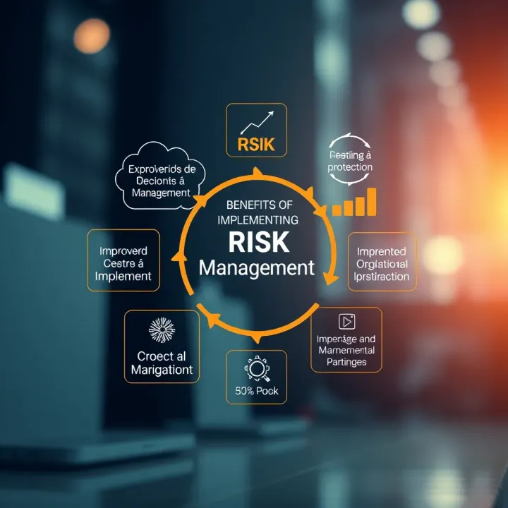 Diagram showing benefits of implementing risk management such as improved decision-making and organizational protection
