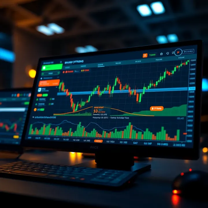 Illustration showing a digital trading platform with binary options demo interface
