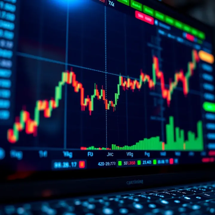 Graph showing the rise and fall of binary options trading values on a digital screen in Colombia