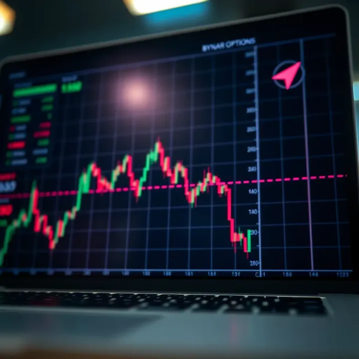 Graph showing binary options trading with upward and downward price movements