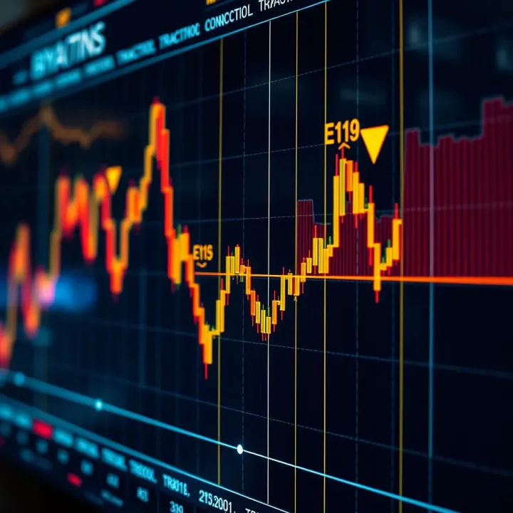 Graph showing the rise and fall of binary options trading values on a digital screen