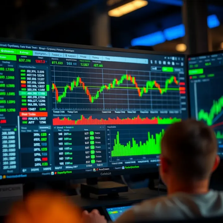 Binary options trading interface showing charts and investment choices in Colombia