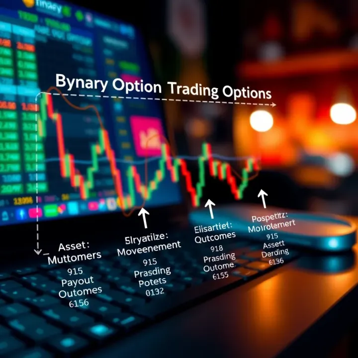 Diagram showing the mechanics of binary options trading with asset price movement and payout outcomes