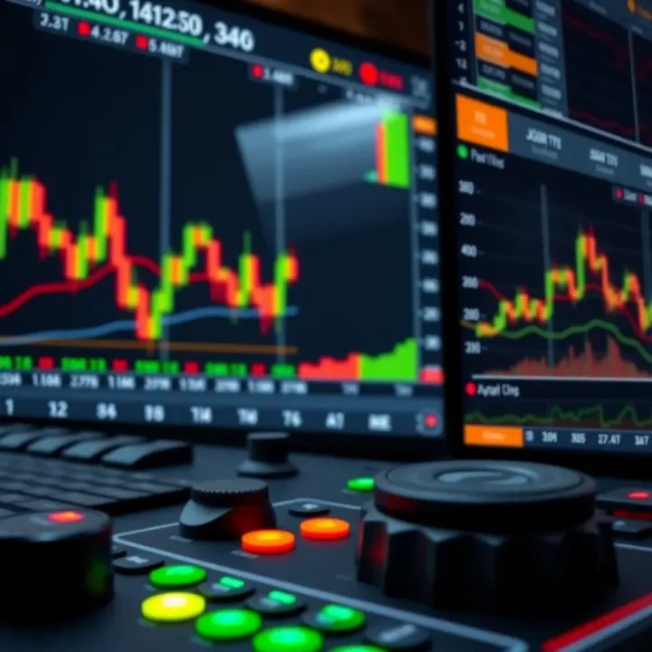 Binary options trading simulator interface showing candlestick charts and controls