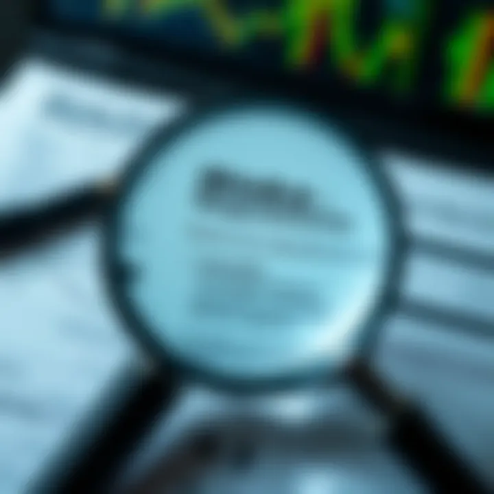 Magnifying glass focusing over financial documents highlighting risk factors and regulations