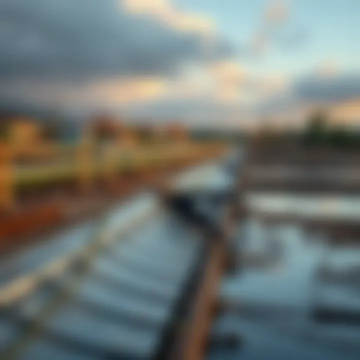 Illustration of climate change adaptation measures including flood barriers and sustainable land use