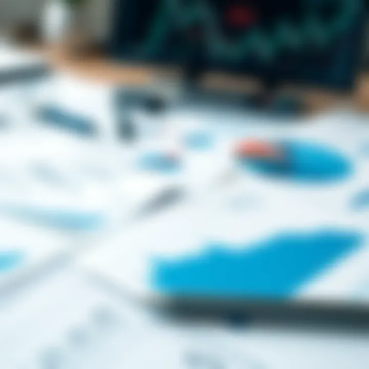 Financial report documents and fundamental data analytics on a desk