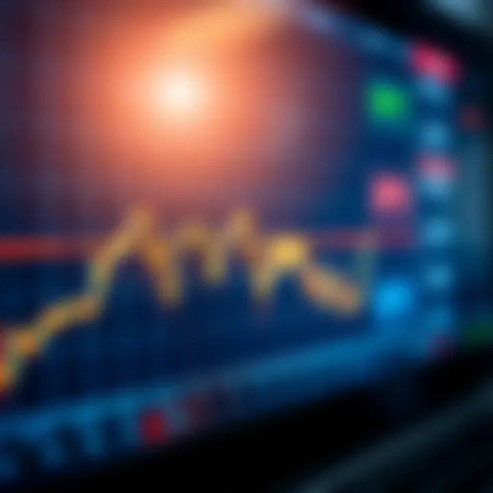 Graph illustrating binary options trading with upward and downward trend lines on a digital interface