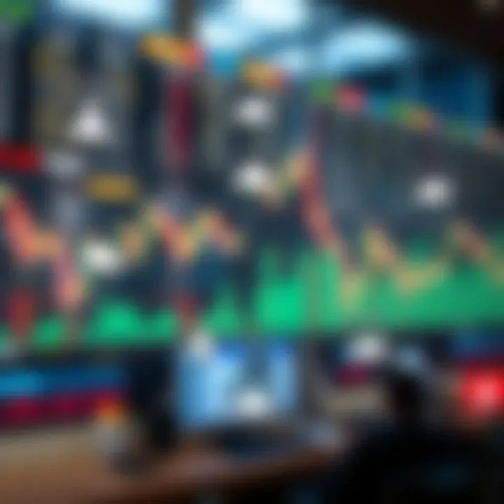 Illustration showing the concept of forex copy trading with overlapping charts and trader icons connected