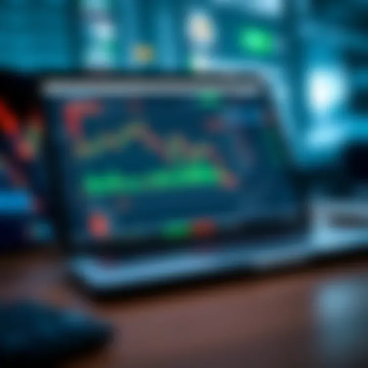 Trading Platform Interface for Market Analysis Laptop screen displaying trading platform interface with graphs and tools