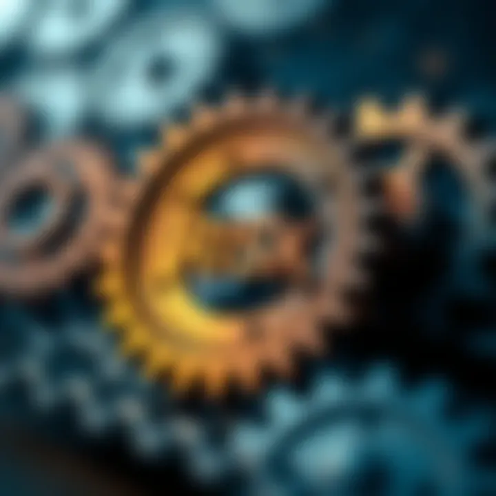 Financial risk management concept with interconnected gears representing stability and growth