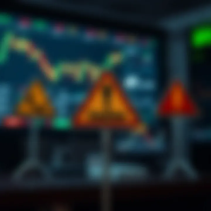 Risk management concept with financial symbols and caution signs