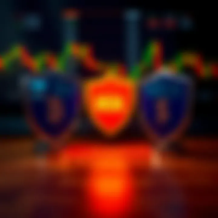 Illustration of risk management strategies with charts and protective shields