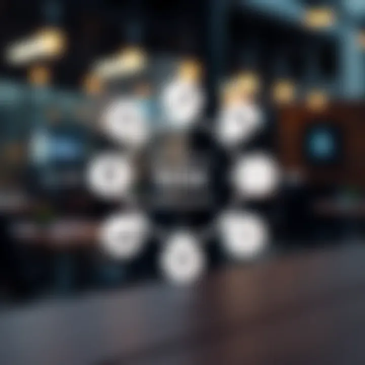 Diagram illustrating the main phases of risk management with icons representing identification, assessment, mitigation, and monitoring