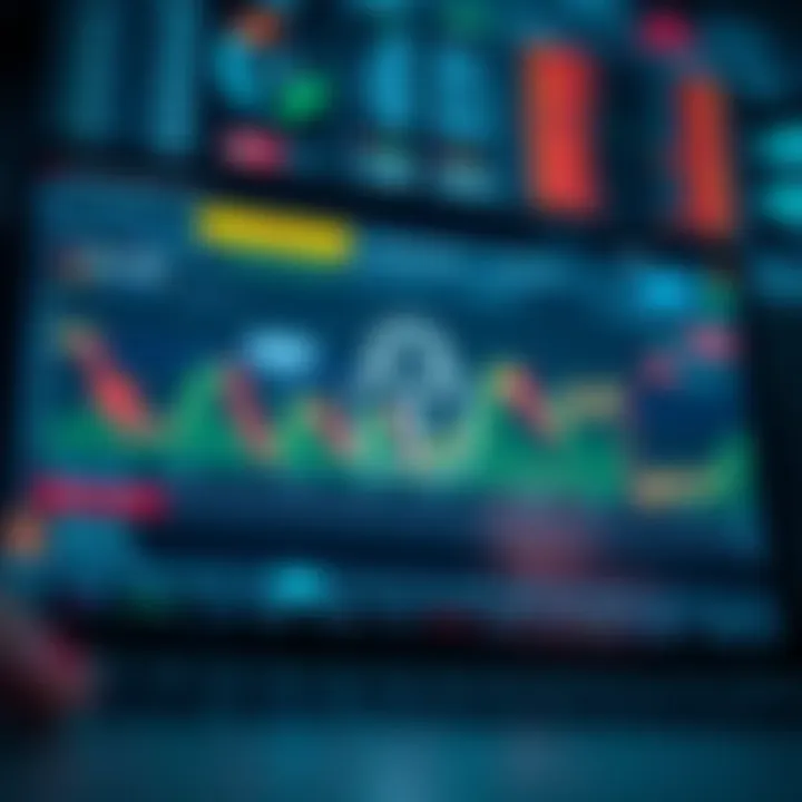 Secure online trading platform with lock symbol and financial tools on screen