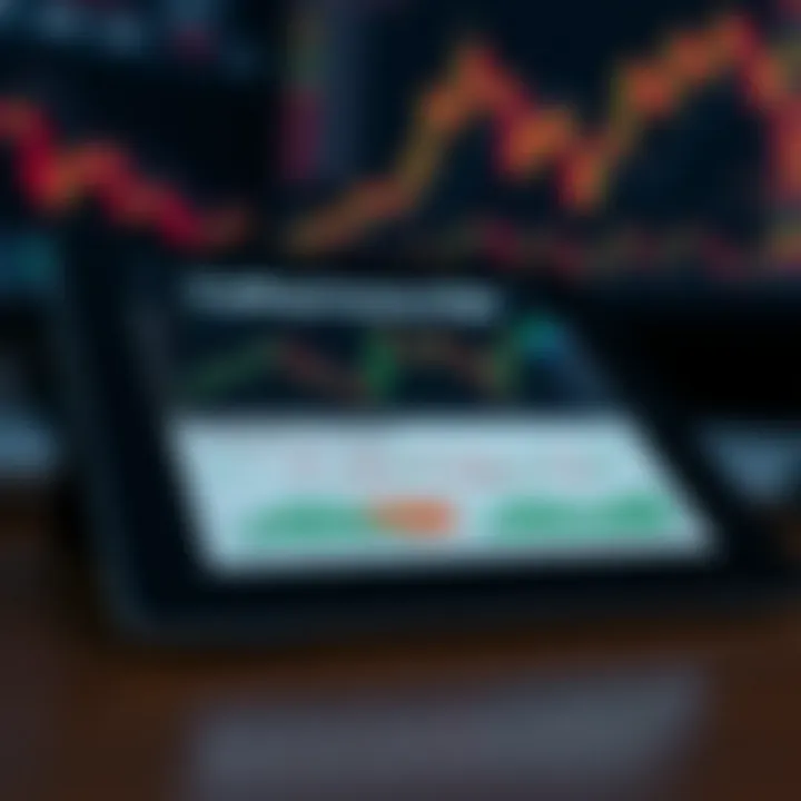 Detailed trading course PDF open on a digital tablet with charts and graphs