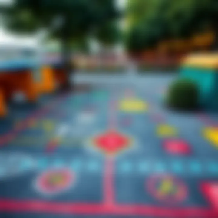 Colorful schoolyard drawing highlighting potential safety hazards and risk areas