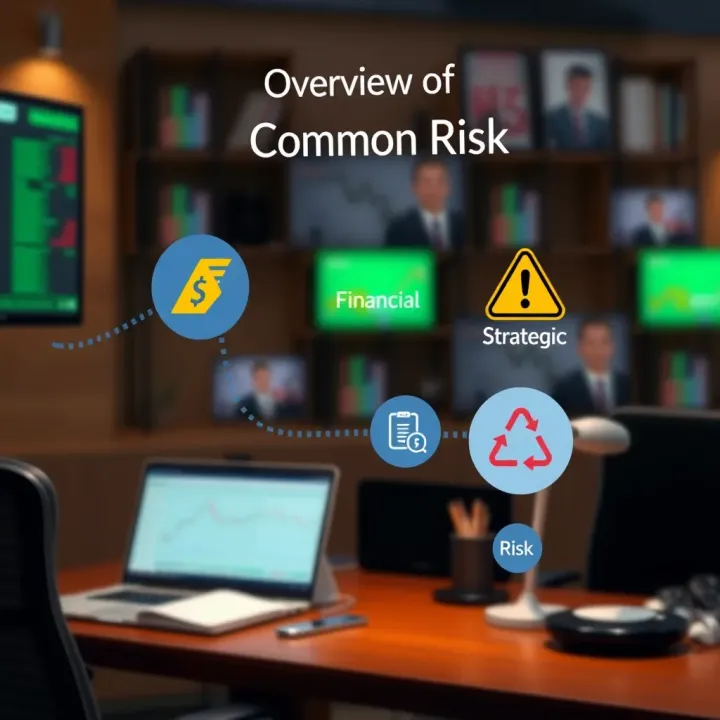 Overview of Common Risk Categories Visual representation of different types of common risks including financial, operational, strategic, and compliance risks with corresponding symbols
