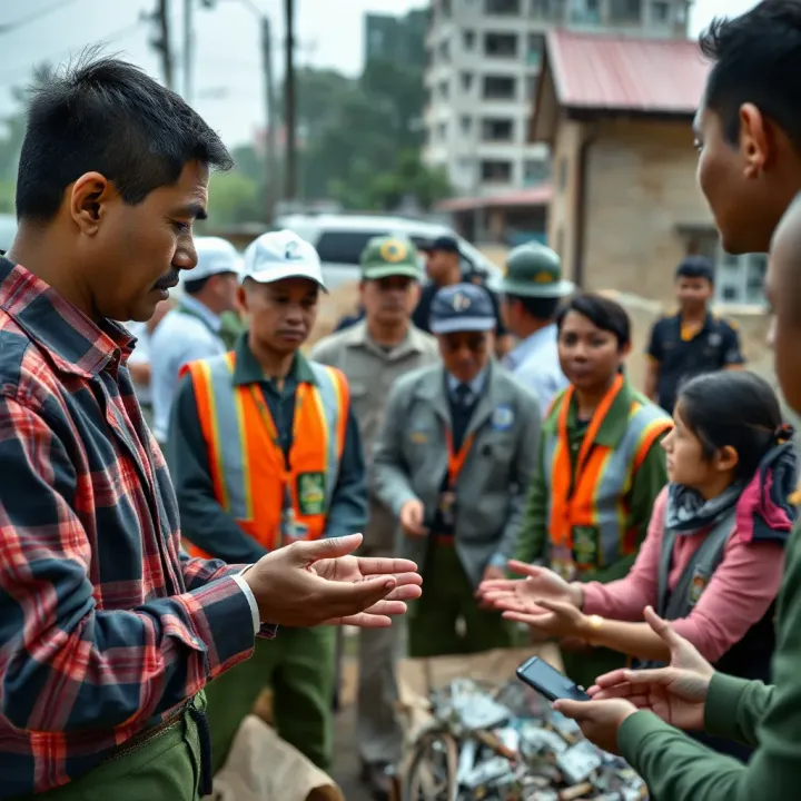 Community members collaborating in disaster preparedness activities with officials