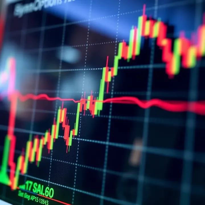 Graph showing binary options trading with fluctuating price lines