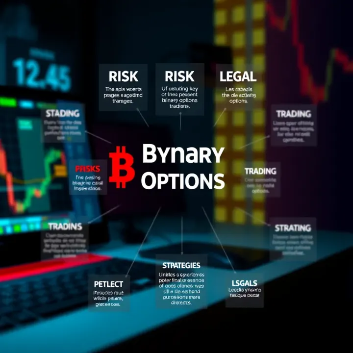 Key Elements of Binary Options Trading Explained Diagram showing key components of binary options trading including risks, strategies, and legal aspects