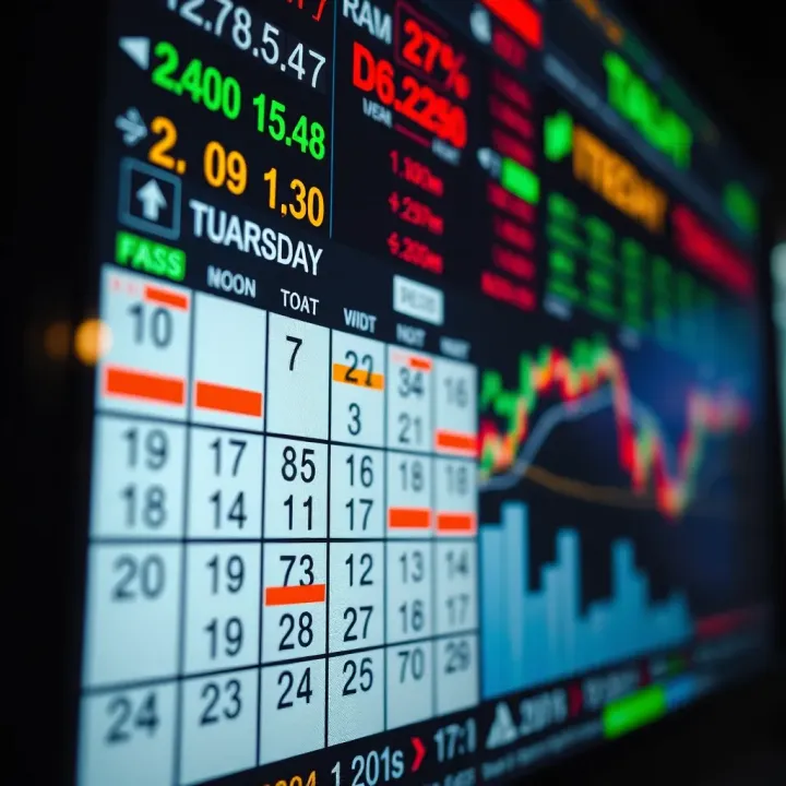 Economic calendar displaying various financial data and indicators on a digital screen