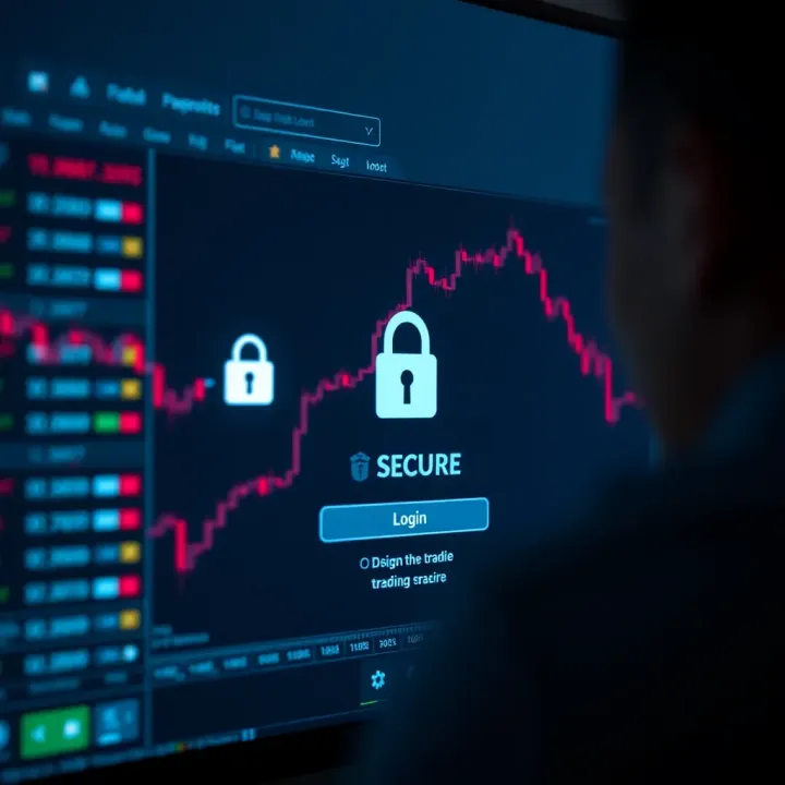Secure login screen of digital trading platform with encryption icons