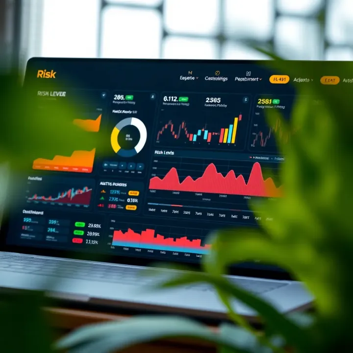 Dashboard displaying risk levels, metrics, and alerts in a risk management portal