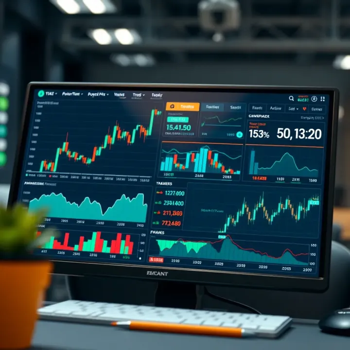 Trading Platform Dashboard with Financial Charts and Tools Dashboard interface showcasing various financial charts and trading tools on a digital platform