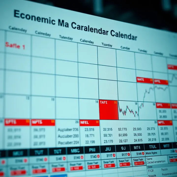 Graph showing key economic indicators and their scheduled release dates on a calendar