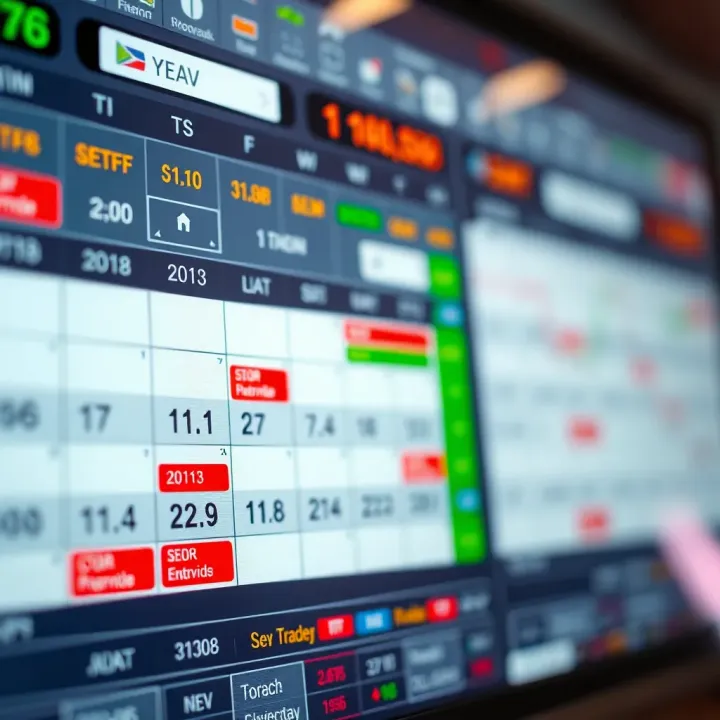 Forex trading platform displaying an economic calendar with upcoming market events and their impact levels