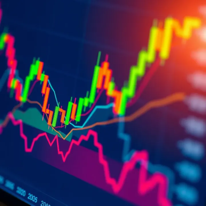 Chart displaying candlestick patterns and moving averages used in technical analysis