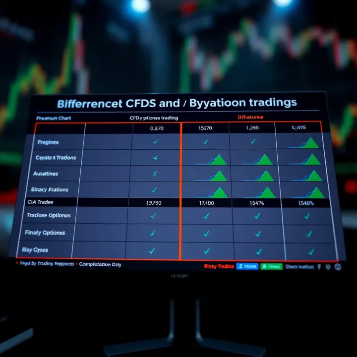 Comparison chart illustrating differences between CFDs and binary options trading features