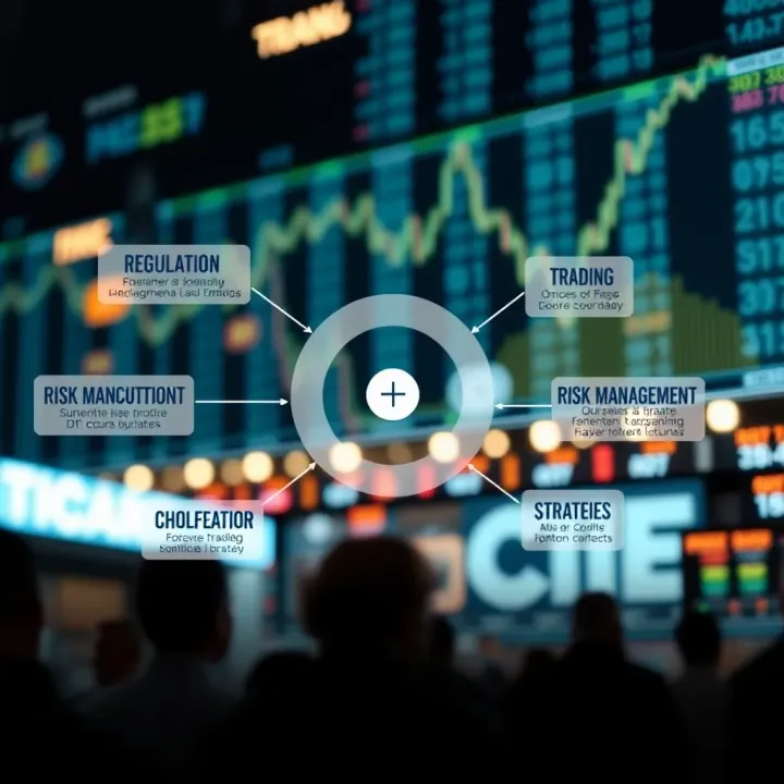 Illustration showing factors to consider such as regulation, trading conditions, and risk management strategies