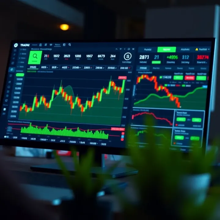 Online trading course interface showing charts and learning modules