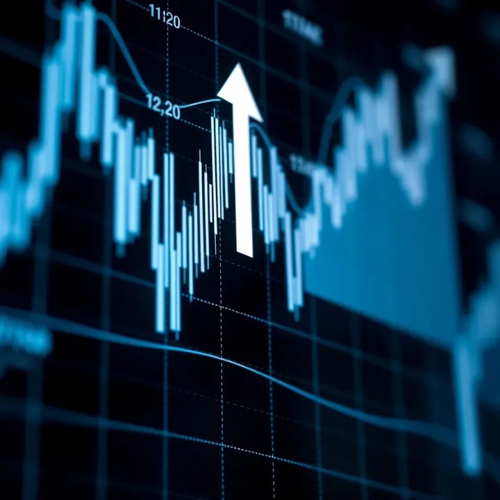 Graph showing binary options trading with upward and downward trends represented by arrows