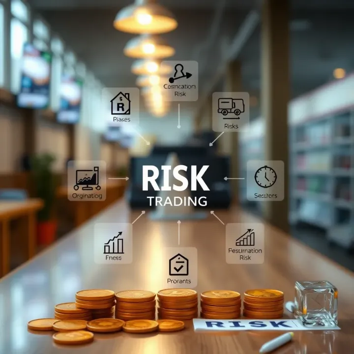 Types of Risks and Their Mitigation in Organizations Illustration of organizational sectors with icons representing various types of risks and mitigation strategies