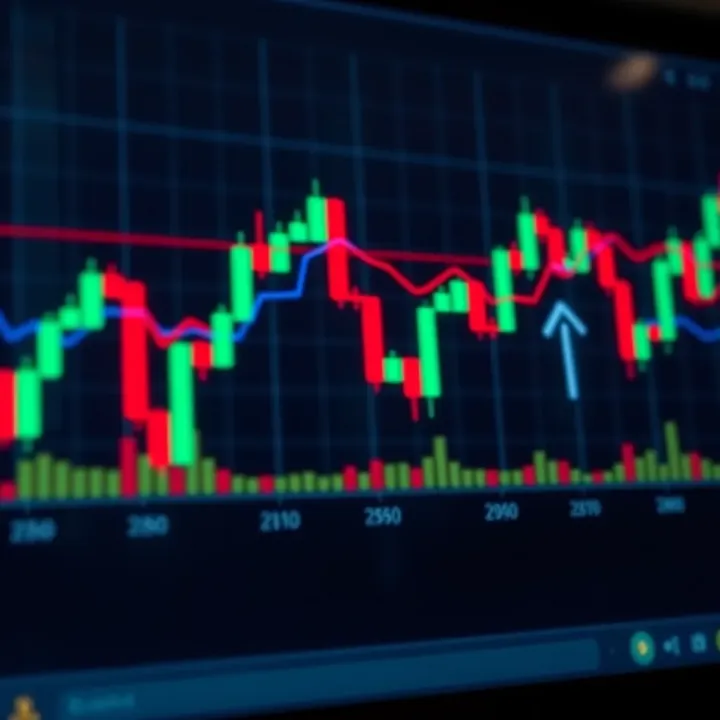 Candlestick chart showing price movements and trend analysis for stock market trading