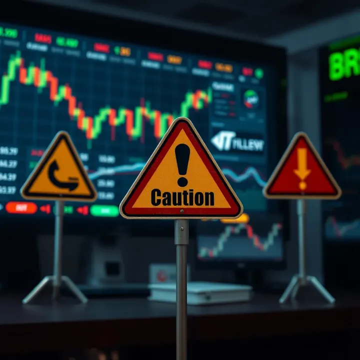 Risk management concept with financial symbols and caution signs