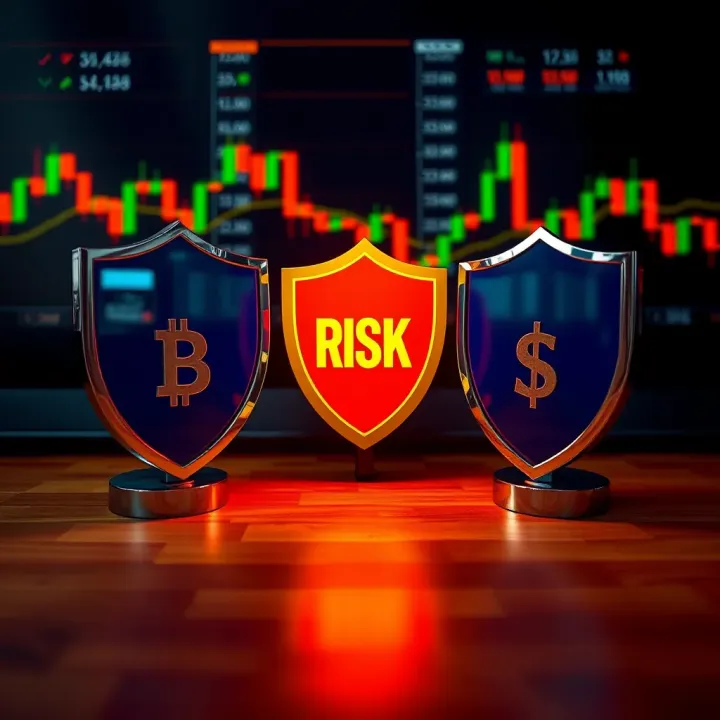 Illustration of risk management strategies with charts and protective shields