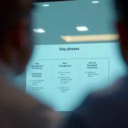 Flowchart showing key phases of risk management including identification, evaluation, and mitigation for business continuity