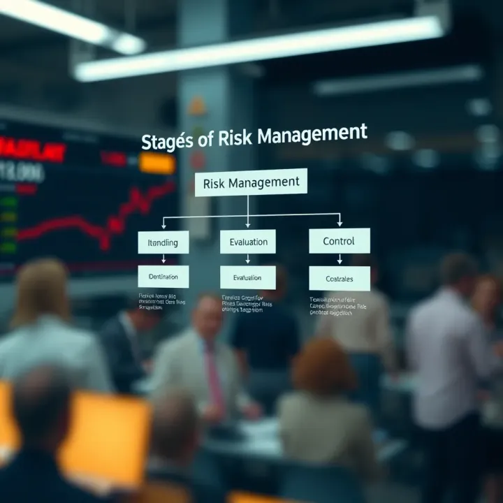 Flowchart illustrating the stages of risk management including identification, evaluation, and control