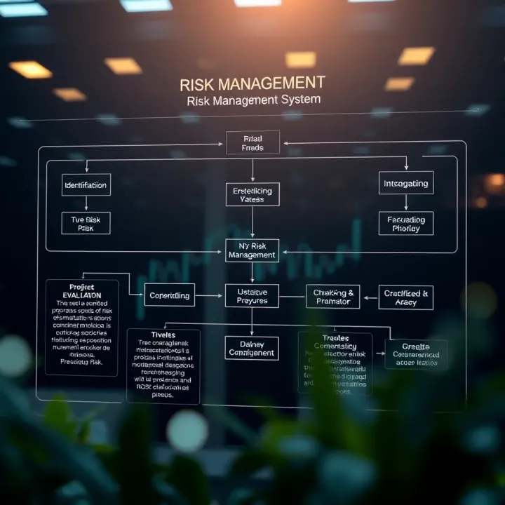 Flowchart illustrating components of risk management system including identification, evaluation, and control of threats