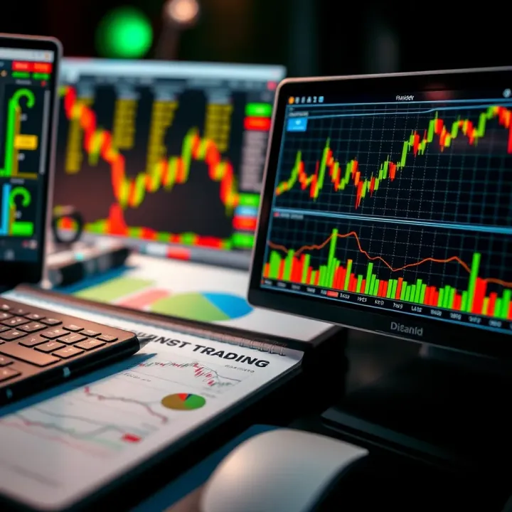 Trading tools and charts depicting strategies and risk management for swing trading