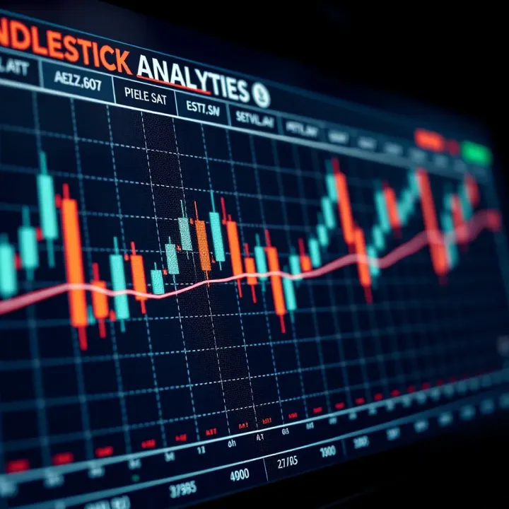 Graph displaying candlestick patterns over time for stock price analysis
