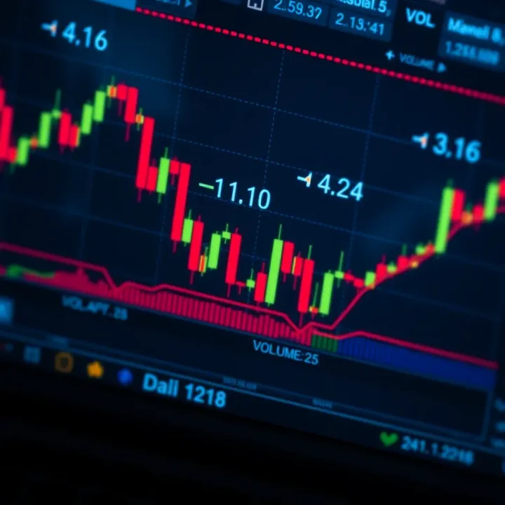 Technical analysis chart displaying candlestick patterns and volume data