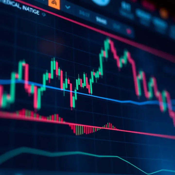 Chart displaying various technical indicators such as moving averages on a financial market graph