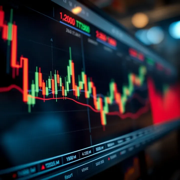 Candlestick chart displaying stock price movements and trend patterns
