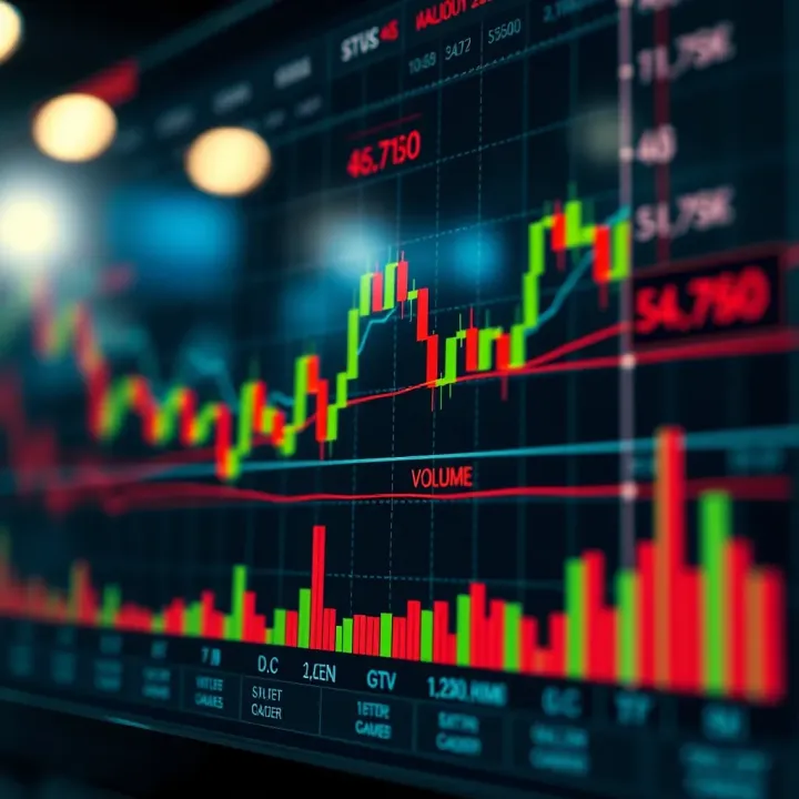 Graph showing key technical indicators like moving averages and volume in financial market analysis