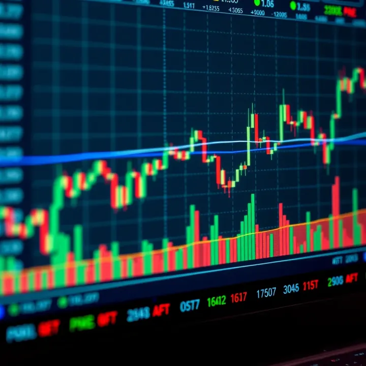 Graph displaying common technical indicators like RSI and moving averages on stock price movements